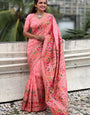 Dissemble Pink Nylon Dola Pashmina Saree With Redolent Blouse Piece