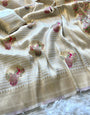 Denouement Beige Soft Banarasi Silk Saree With Unequalled Blouse Piece