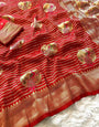 Intricate Red Soft Banarasi Silk Saree With Incomparable Blouse Piece