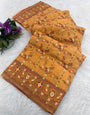 Magnificat Mustard Nylon Dola Pashmina Saree With Majesty Blouse Piece