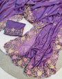 Elision Lavender Embroidery Work Georgette Saree With Charming Blouse Piece