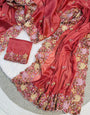 Ebullience Pink Embroidery Work Georgette Saree With Twirling Blouse Piece