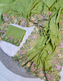 Incredible Pista Embroidery Work Georgette Saree With Assemblage Blouse Piece