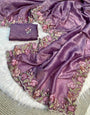 Demesne Lavender Embroidery Work Crush Silk Saree With Ailurophile Blouse Piece