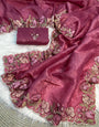Most Flattering Pink Embroidery Work Crush Silk Saree With Excellent Blouse Piece