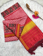 Bewitching Pink Ikkat Printed Patola Silk Saree With Artistic Blouse Piece