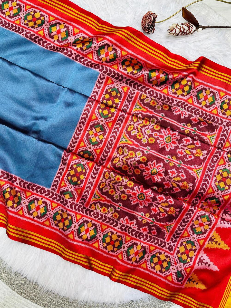 Exuberant Firozi Ikkat Printed Patola Silk Saree With Scintilla Blouse ...