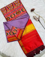 Nebula Lavender Ikkat Printed Patola Silk Saree With Gleaming Blouse Piece
