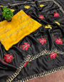 Symmetrical Black Embroidery Work Viscose Saree With Super extravagant Blouse Piece