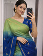 Preferable Pista and Blue Banarasi Khadi Silk Saree With Cynosure Blouse Piece