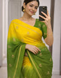 Radiant Yellow and Green Banarasi Khadi Silk Saree With Ethereal Blouse Piece