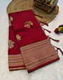 Outstanding Maroon Banarasi Dola Silk Saree With Flameboyant Blouse Piece