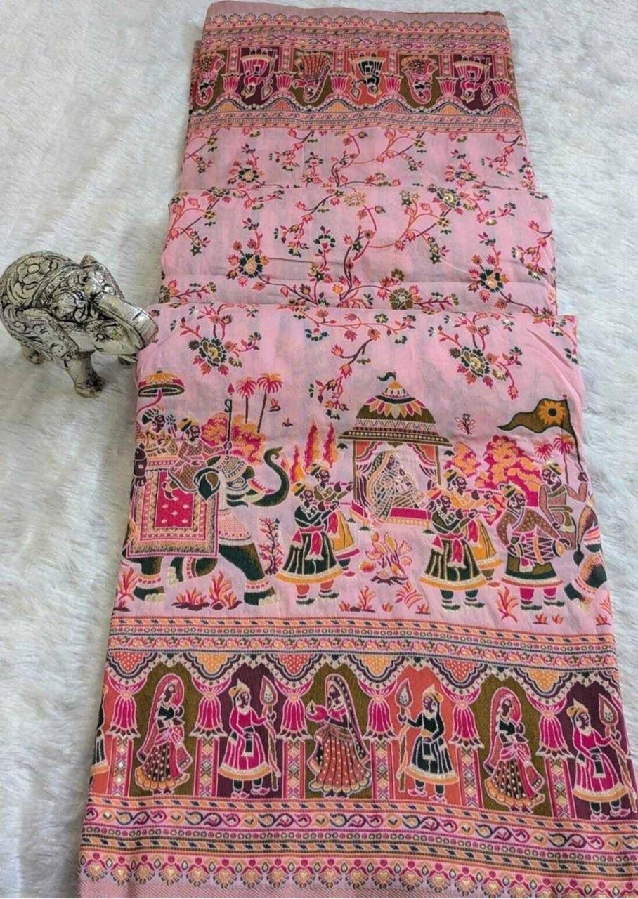 Exuberant Pink Pashmina Silk Saree With Ethnic Blouse Piece – Arvisaa