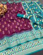 Beauteous Purple Banarasi Ikkat Silk Saree With Verdant Blouse Piece