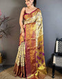 Inspiring Beige Kanjivaram Silk Saree With Mellifluous Blouse Piece