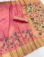Panoply Pink Tissue Silk Paithani Saree With Prodigal Blouse Piece