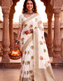 Sonorous Beige Banarasi Khadi Silk Saree With Engrossing Blouse Piece