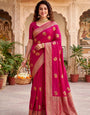 Aplomb Dark Pink Banarasi Khadi Silk Saree With Ornate Blouse Piece