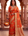 Winsome Orange Banarasi Khadi Silk Saree With Intricate Blouse Piece