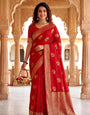 Exuberant Red Banarasi Khadi Silk Saree With Flamboyant Blouse Piece