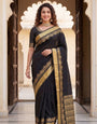 Beautiful Black Soft Silk Saree With Petrichor Blouse Piece
