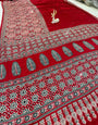 Whimsical Maroon Ajrakh Printed Mirror Work Satin Silk Saree With Scintillating Blouse Piece