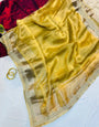 Mesmerising Yellow Tissue Silk Saree With Prominent Blouse Piece