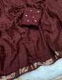 Luminous Brown Banarasi Georgette Silk Saree With Ratatouille Blouse Piece