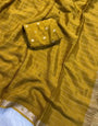 Extraordinary Mehndi Banarasi Georgette Silk Saree With Tremendous Blouse Piece