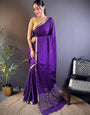 Exquisite Purple Banarasi Georgette Silk Saree With Ethnic Blouse Piece