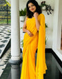Resplendent Yellow Banarasi Georgette Silk Saree With Elision Blouse Piece
