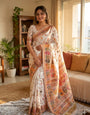 Enthralling Off White Pashmina Silk Saree With Luminous Blouse Piece