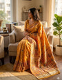 Fairytale Yellow Pashmina Silk Saree With Arresting Blouse Piece