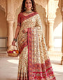 Prettiest Beige Pashmina Silk Saree With Staring Blouse Piece