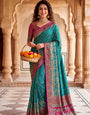 Panoply Rama Pashmina Silk Saree With Tantalizing Blouse Piece