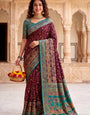 Precious Wine Pashmina Silk Saree With Efflorescence Blouse Piece