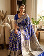 Gorgeous Blue Soft Silk Saree With Glittering Blouse Piece