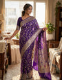 Surpassing Purple Soft Silk Saree With Cynosure Blouse Piece
