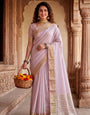 Alluring Baby Pink Zari Weaving Linen Silk Saree With Nectarous Blouse Piece