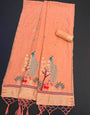Posh Peach Pure Munga Cotton Silk Saree With Adoring Blouse Piece