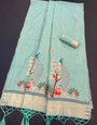 Efflorescence Sky Pure Munga Cotton Silk Saree With Glorious Blouse Piece