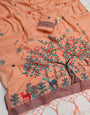 Ravishing Peach Pure Munga Cotton Silk Saree With Nebula Blouse Piece