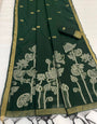 Preferable Dark Green Pure Munga Cotton Silk Saree With Imaginative Blouse Piece