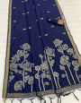 Majestic Navy Blue Pure Munga Cotton Silk Saree With Precious Blouse Piece