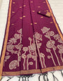 Exemplary Purple Pure Munga Cotton Silk Saree With Demanding Blouse Piece