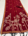 Classy Red Pure Munga Cotton Silk Saree With Charismatic Blouse Piece
