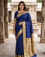 Ephemeral Navy Blue Paithani Silk Saree With Winsome Blouse Piece