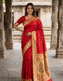 Moiety Red Paithani Silk Saree With Unique Blouse Piece