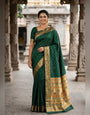 Dazzling Dark Green Paithani Silk Saree With Ratatouille Blouse Piece