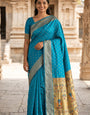 Gratifying Firozi Paithani Silk Saree With Incomparable Blouse Piece